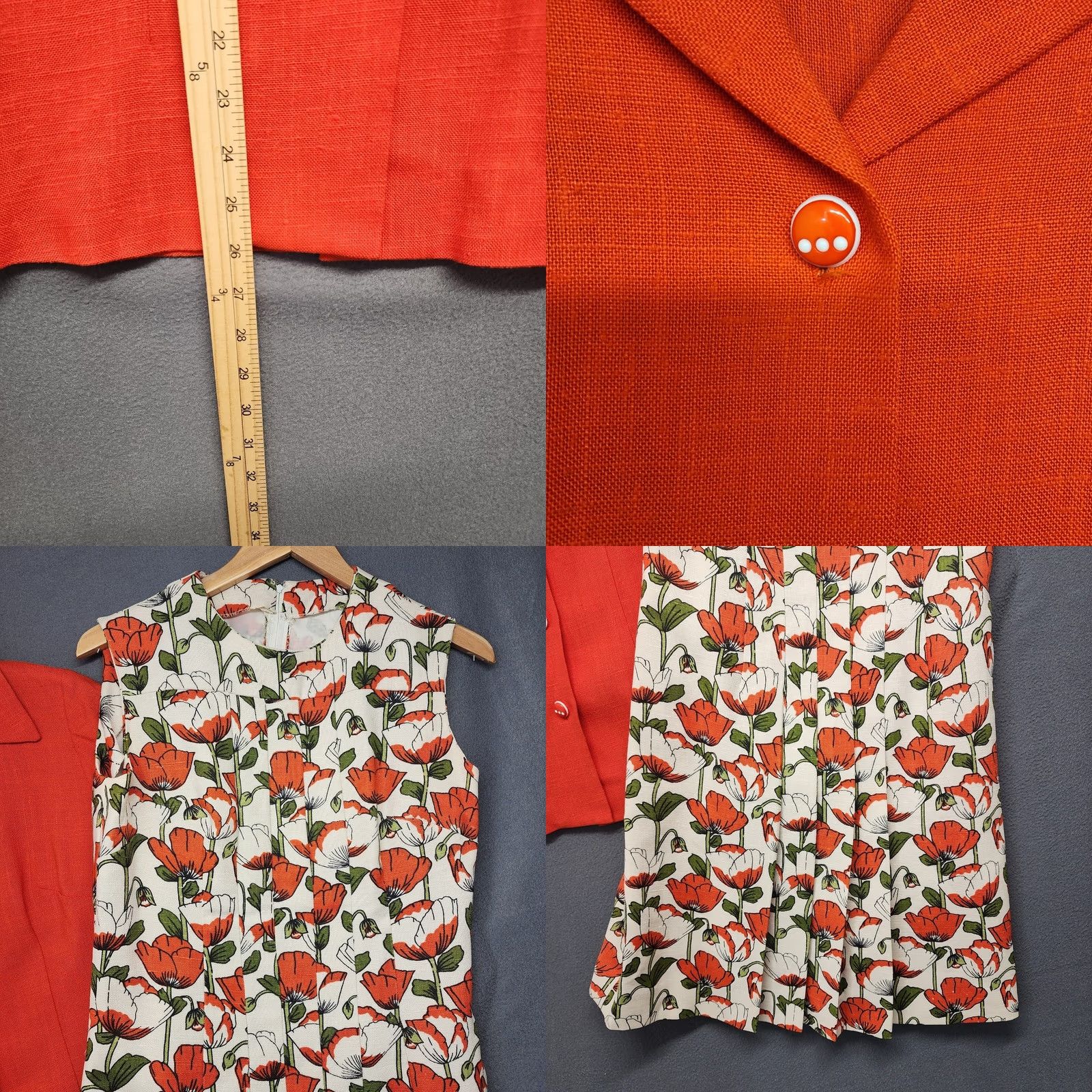 Vintage VINTAGE 60s Handmade Womens 2 Piece Dress Top Set Orange Floral Mod Pleat Belt S/M Womens Size S / US 4 / IT 40 - 9 Thumbnail