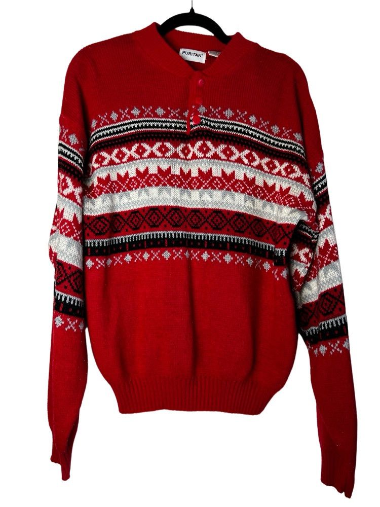 Puritan Vintage 1980's-1990's Puritan Red Knit Pullover Sweater Size US M / EU 48-50 / 2 - 1 Thumbnail