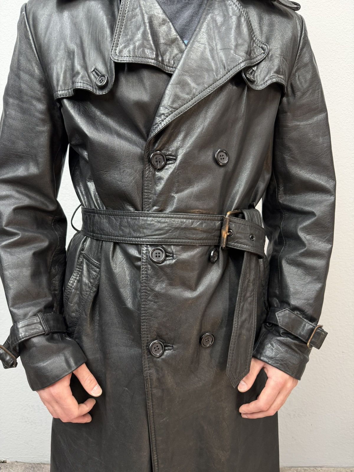 If Six Was Nine Vintage Rick Owens Style Double Breasted Leather Coat Jacket Size US M / EU 48-50 / 2 - 7 Thumbnail