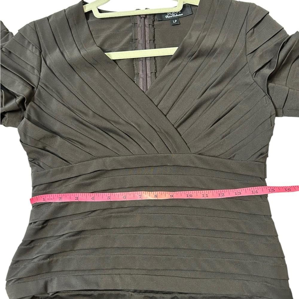 Designer Tadashi Shoji l Tiered Pleated Brown Sheath Stretch Dress LP Size L / US 10 / IT 46 - 7 Thumbnail