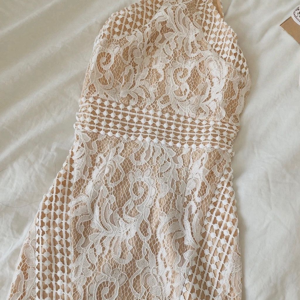 Zara White Lace Halter Bodycon Dress Size S / US 4 / IT 40 - 2 Thumbnail