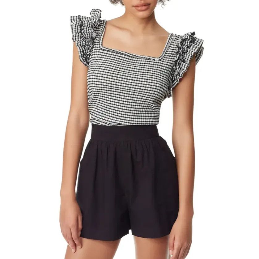 Other Circus NY Anisa Ruffle Shoulder Square Neck Top Black White Size L / US 10 / IT 46 - 2 Thumbnail