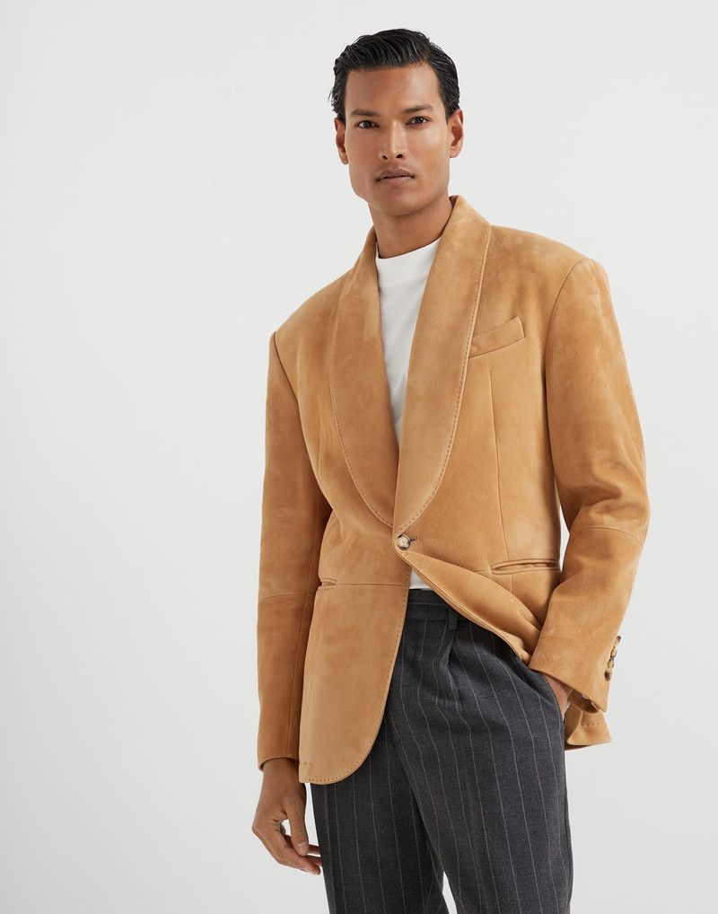 Brunello Cucinelli o1la1rc1a0326 Country Suede Blazer in Camel Size US M / EU 48-50 / 2 - 1 Thumbnail