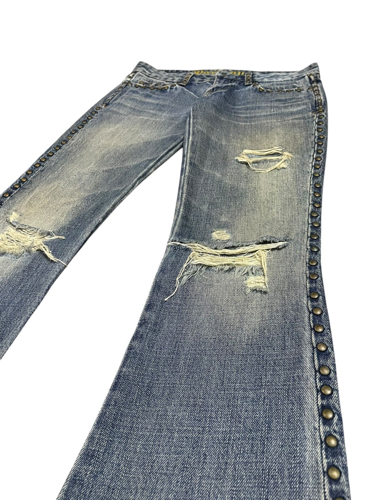 If Six Was Nine Vintage Japanese Crazy Rivet Mad Punk Distressed Flare Jeans Size 30" / US 8 / IT 44 - 13 Thumbnail