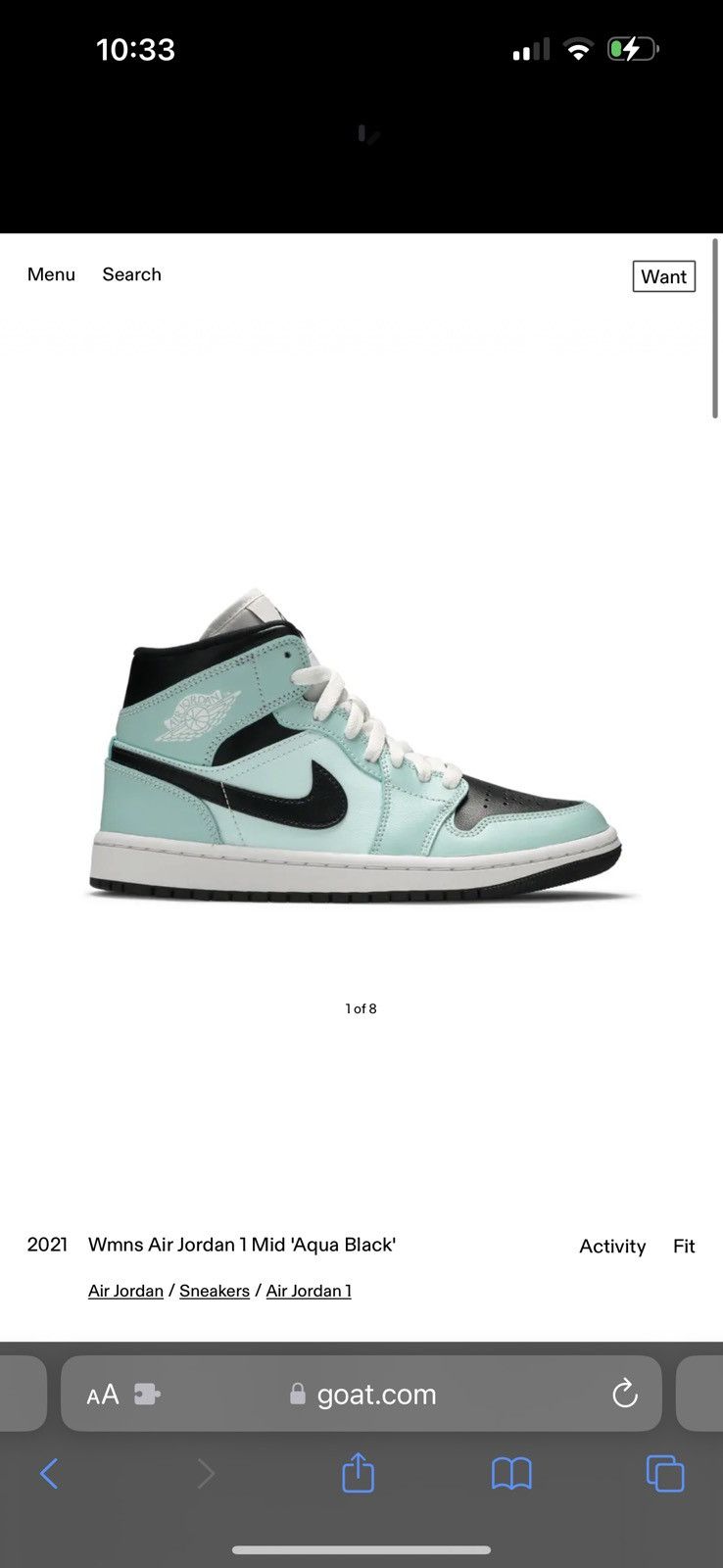 Jordan Brand Wmns Air Jordan 1 Mid 'Aqua Black' 2021 Size US 9 / IT 39 - 6 Thumbnail