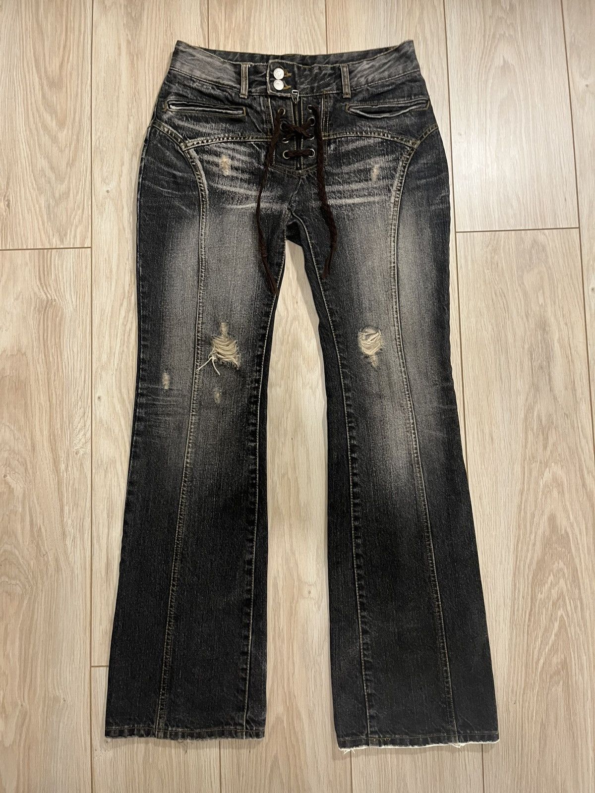 GOSTAR DE FUGA × Japanese Brand Gostar de fuga lace up flared denim Size US 29 - 2 Thumbnail