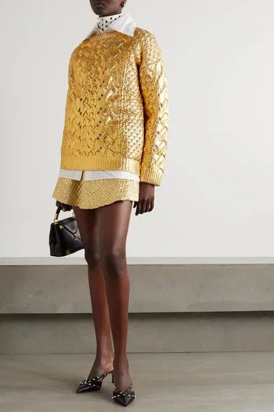Valentino o1y0326 Crewneck Sweater in Gold Size XXS / US 00 / IT 34 - 4 Thumbnail