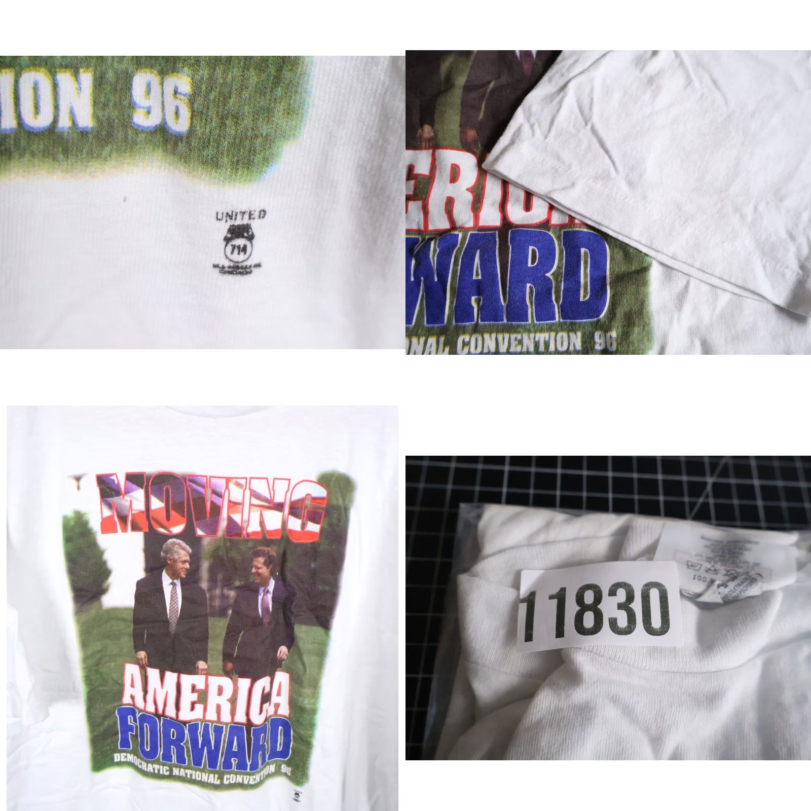 Vintage VINTAGE Clinton Gore Campaign T-Shirt Men's 2XL White Graphic Print 90s VTG 1996 1990s City Patriotic Retro Clothing Size US XXL / EU 58 / 5 - 8 Thumbnail