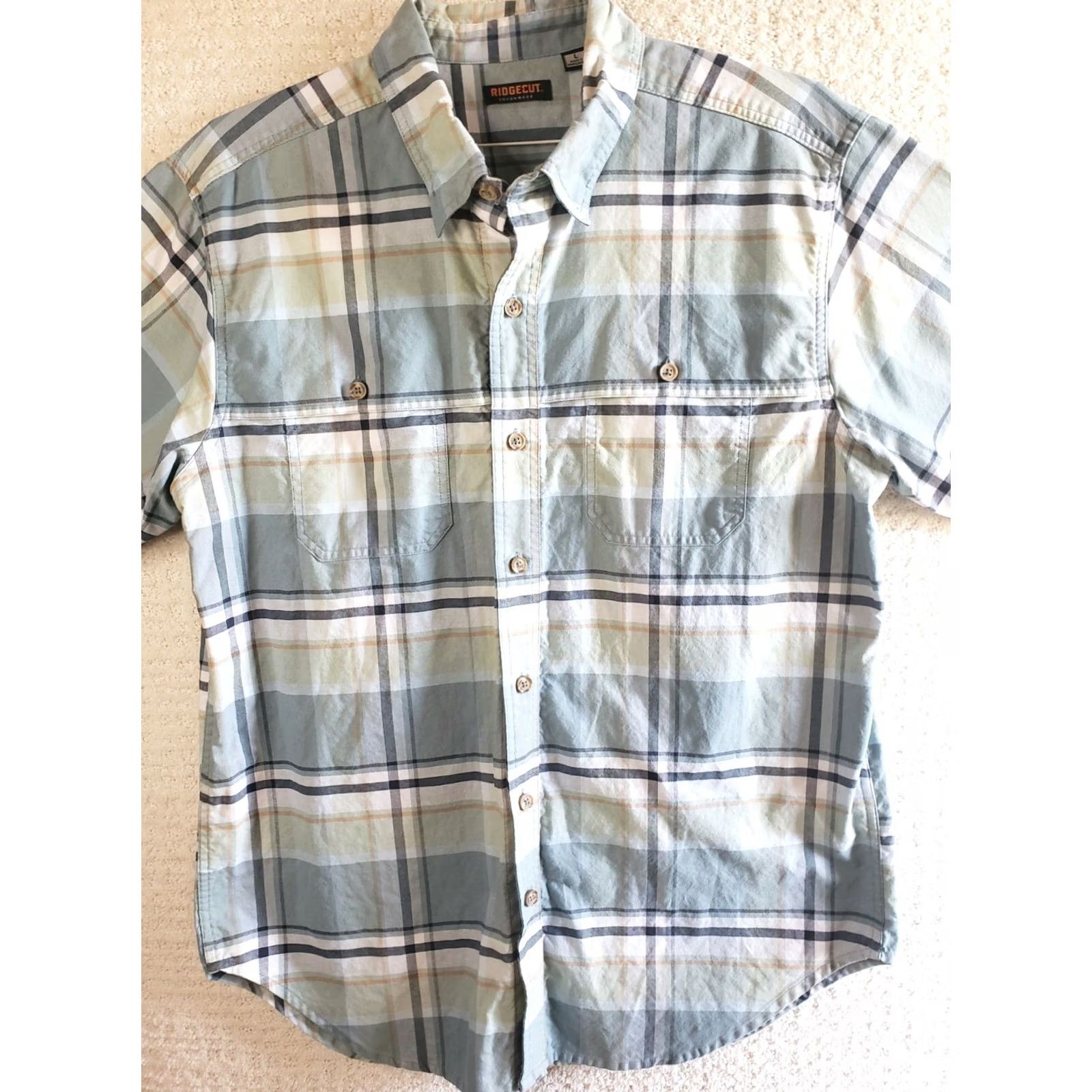 Vintage Ridgecut Toughwear Shirt Men L Green Blue Plaid Button Up Short Sleeve Size US L / EU 52-54 / 3 - 2 Thumbnail