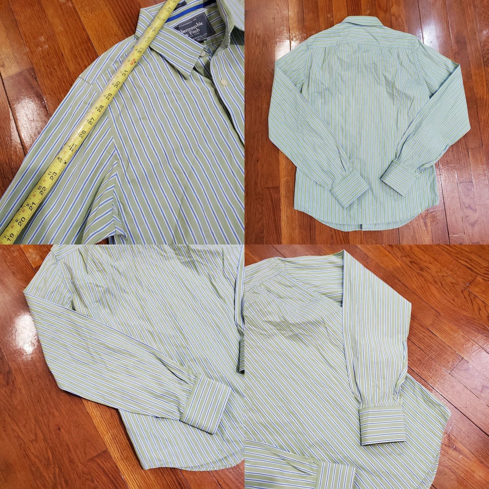 Abercrombie & Fitch VINTAGE Abercrombie & Fitch Muscle Shirt Green Striped Slim Fit 90s Casual Shirt Men M Size US M / EU 48-50 / 2 - 8 Thumbnail