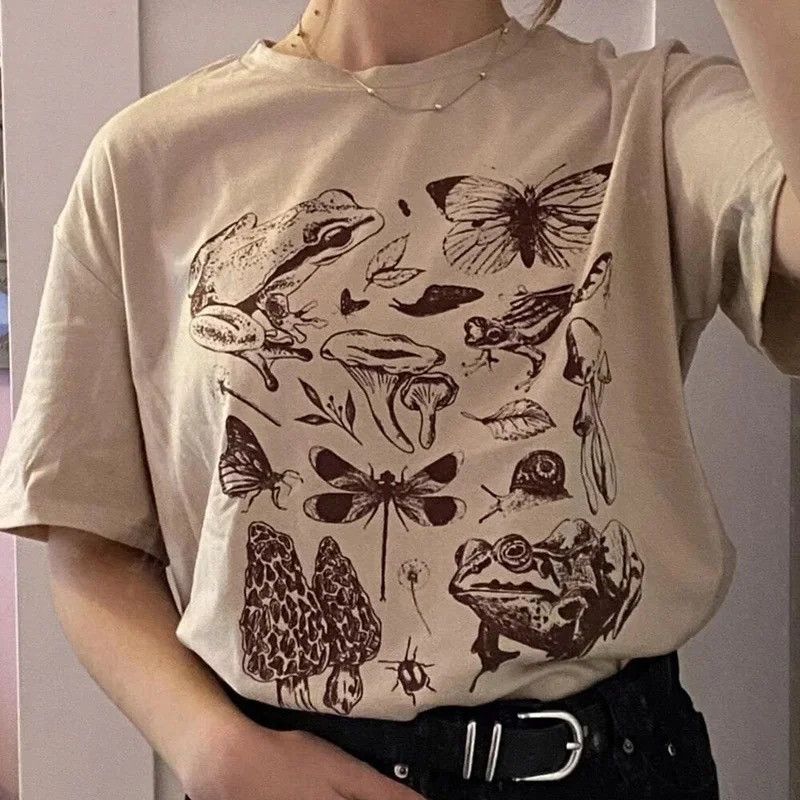 Vintage Cute Frog Mushroom Print T-Shirt Size ONE SIZE - 2 Thumbnail