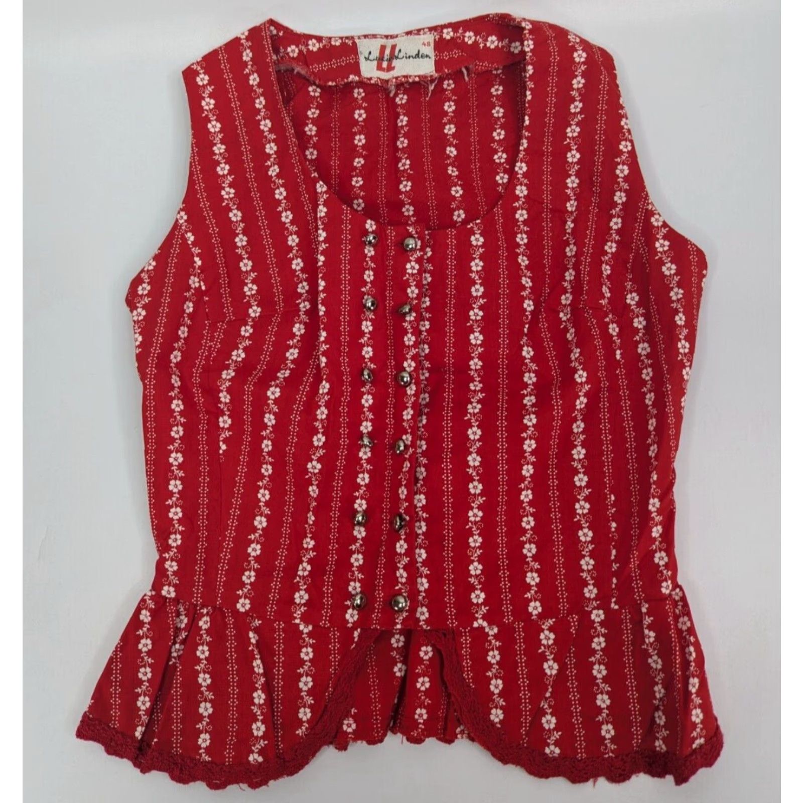 Vintage VINTAGE Lucie Linden Red Floral Vest Skirt Set 3pc 40 48 Size S / US 4 / IT 40 - 3 Thumbnail