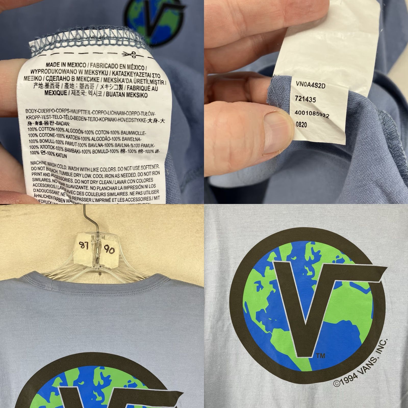Vans VANS Mens T-Shirt Long Sleeve 90s Retro Earth Logo Cotton Medium Blue Graphic Size US M / EU 48-50 / 2 - 8 Thumbnail