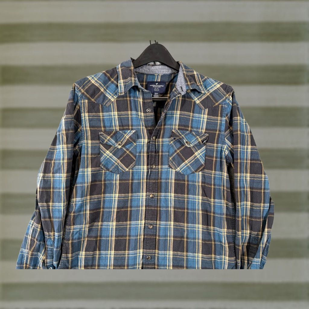 American Eagle Outfitters VINTAGE? No. American Eagle Outfitters Western Shirt Mens M Blue Plaid Slim Fit Pearl Snap Shirt Mens M Blue Plaid Slim Fit Pearl Snap Size US M / EU 48-50 / 2 - 1 Thumbnail