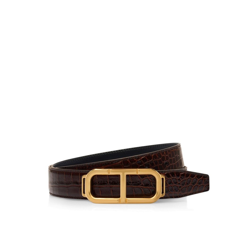 Tom Ford o1loc1c0825 TB297 Size: 90 / Croc Stadium T-Belt Brown Size 36 - 1 Thumbnail