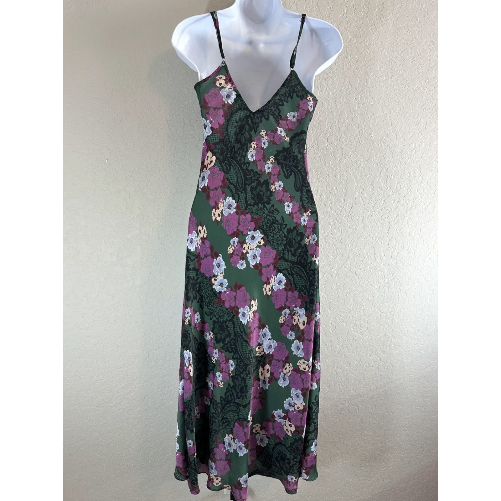 Vintage Empress Dress Womens Medium Green Floral Slip Midi V Neck Strappy Summer Size M / US 6-8 / IT 42-44 - 4 Thumbnail