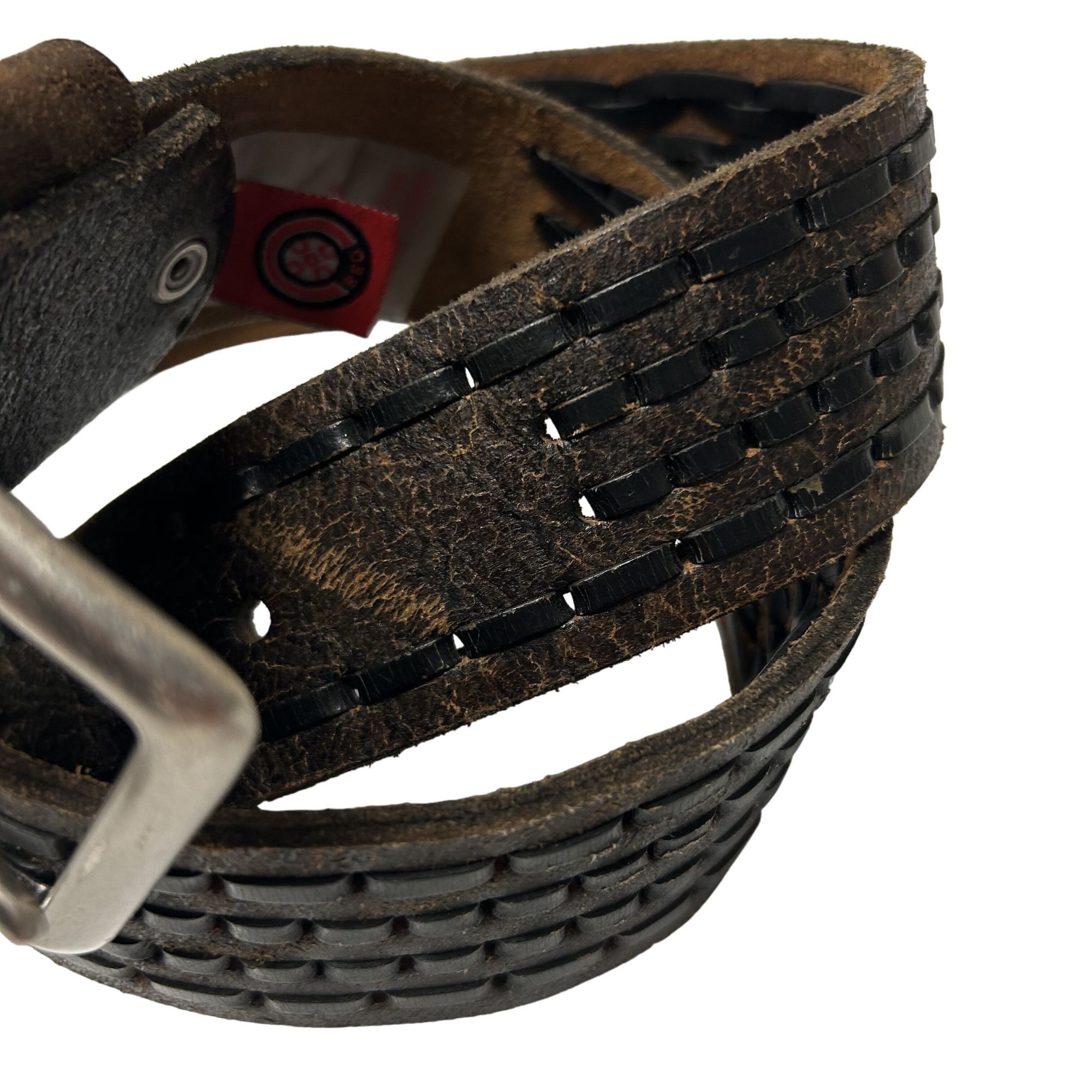 Other C-Red Black DISTRESSED Leather Wide LACED Motorcycle Belt Size 34 - 6 Thumbnail