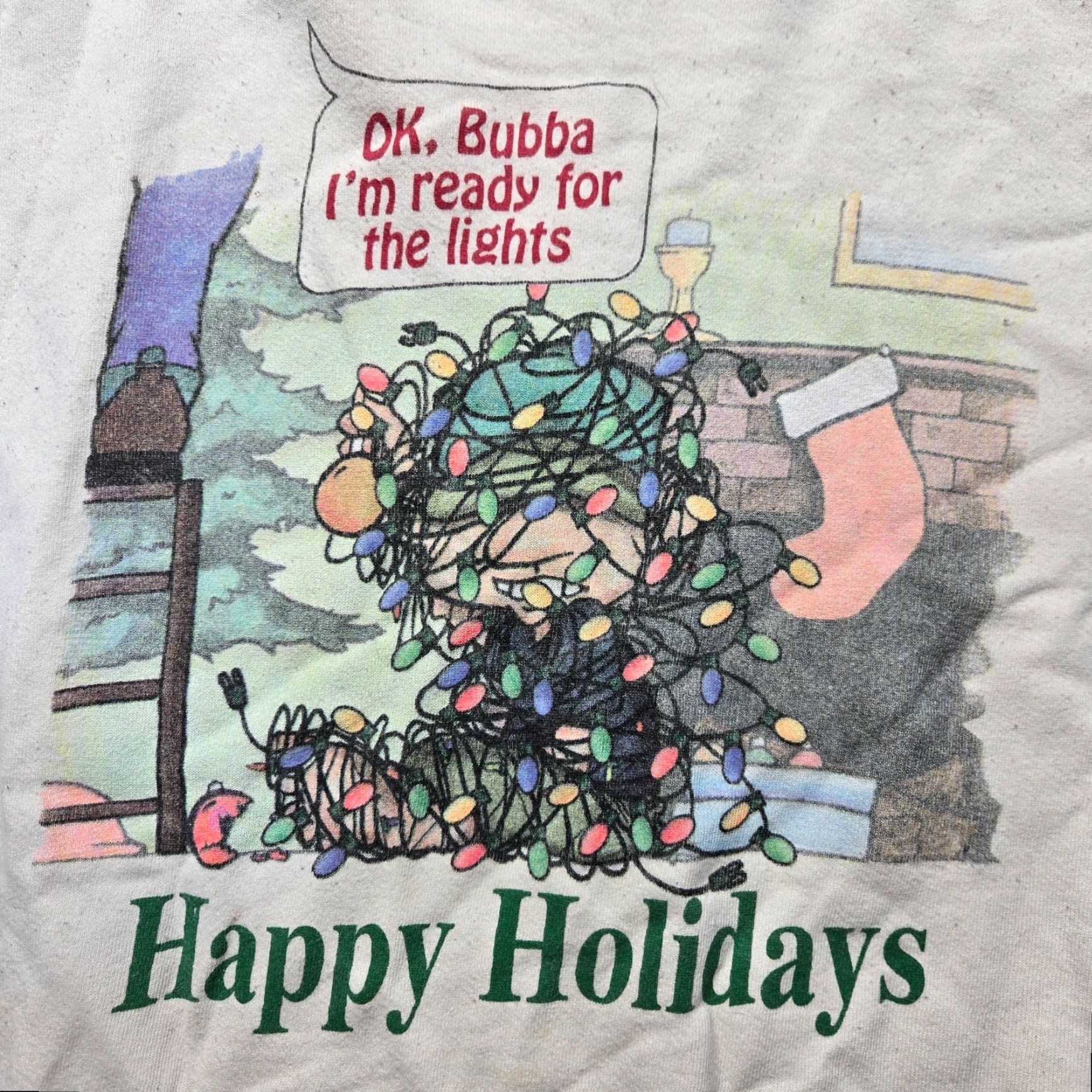 Tultex Vintage Bubba Sweater Shirt Mens Large Ivory 1990s Tultex Hunting Look Holiday Lights Ready for the Lights Mens Size US L / EU 52-54 / 3 - 2 Thumbnail