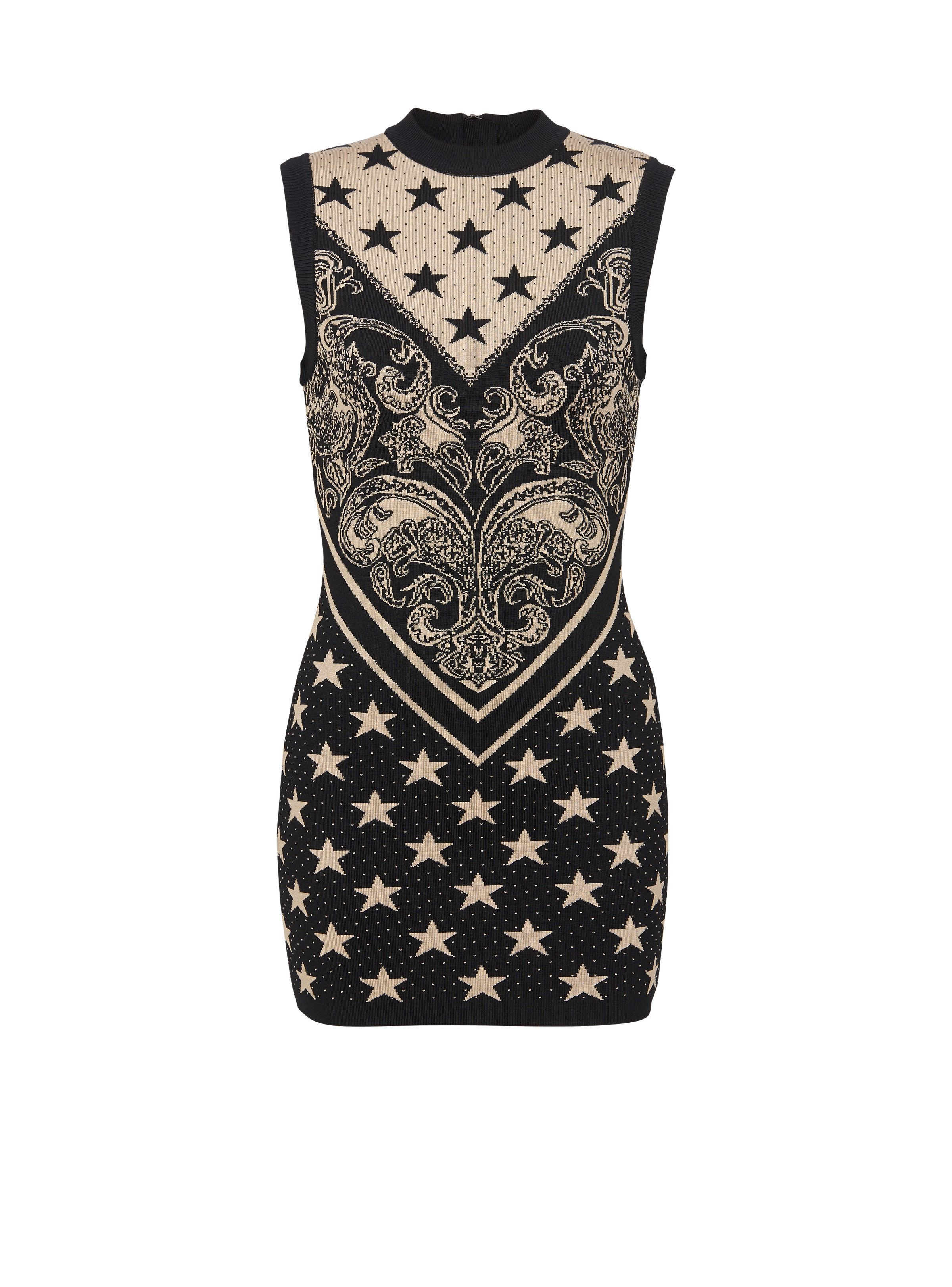 Balmain o1s1wg110825 Intarsia Knitted Mini Dress in Multicolor Size L / US 10 / IT 46 - 1 Thumbnail