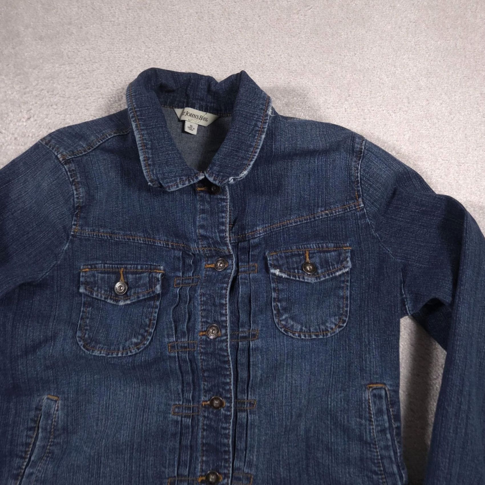 Vintage VINTAGE St Johns Bay Jacket Womens XL Blue Denim Jean Button Front Casual Pockets Size 40" / US 18 - 3 Thumbnail