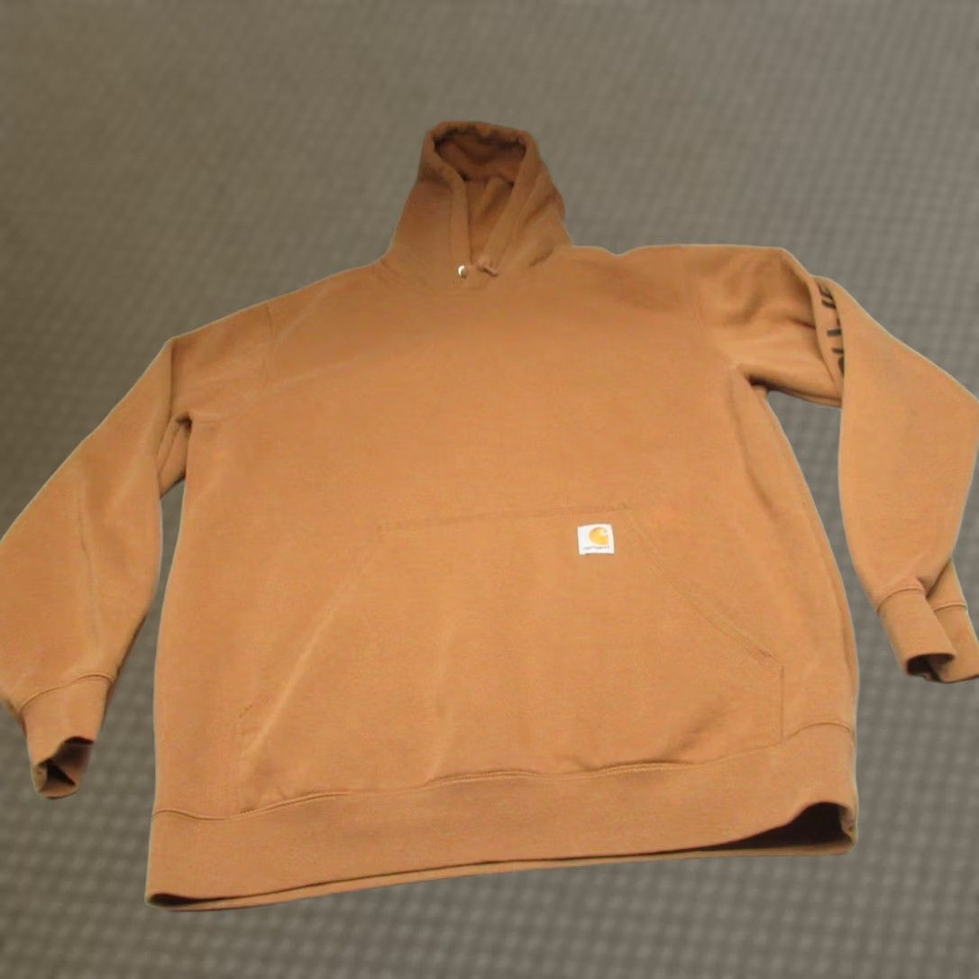 Carhartt VINTAGE? No — Carhartt Logo Sleeve Sweatshirt Mens L Brown Midweight Pullover Graphic Front Pocket Hooded K288 BRN Size US L / EU 52-54 / 3 - 1 Thumbnail