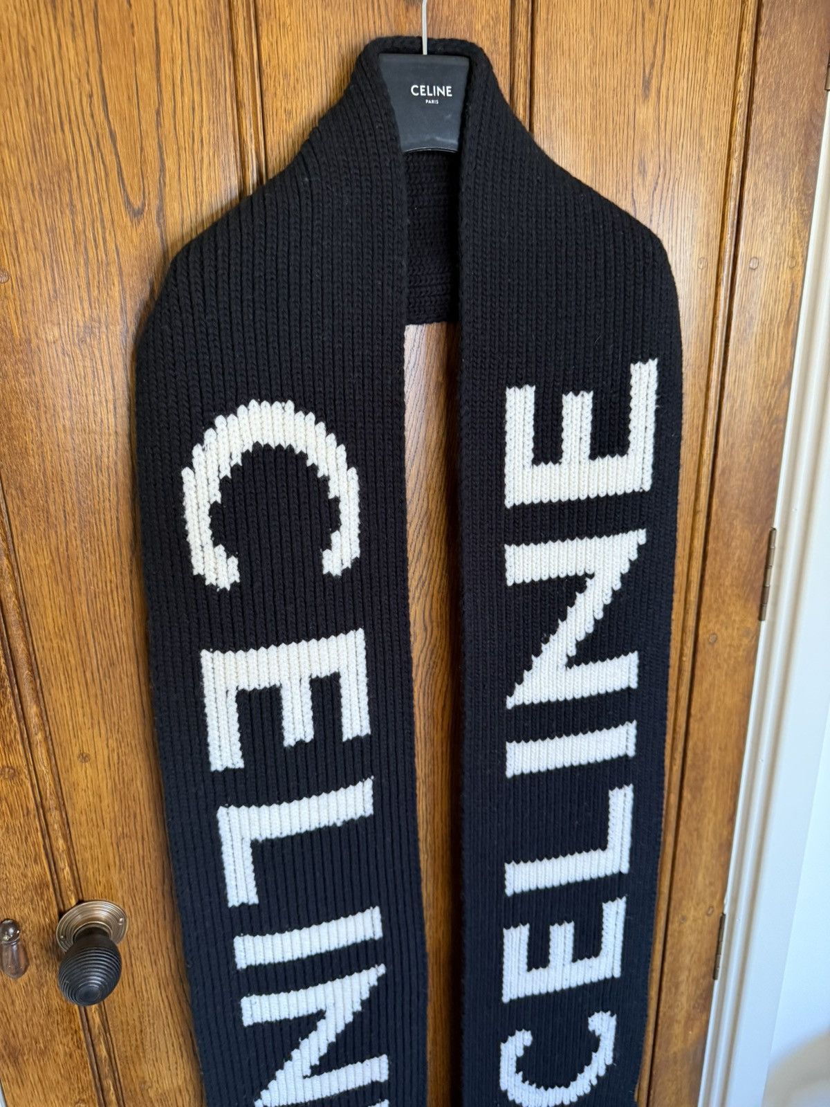 Celine $850 Celine black white logo scarf fringed in wool Sample Size ONE SIZE - 9 Thumbnail