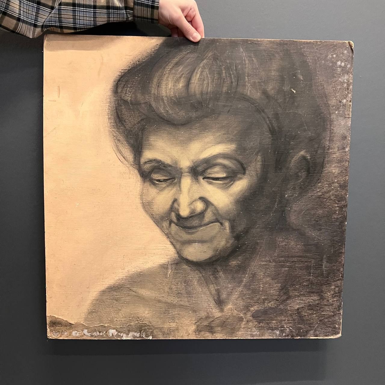 1985 Vintage Painting Female Portrait Pencil Drawing Marked