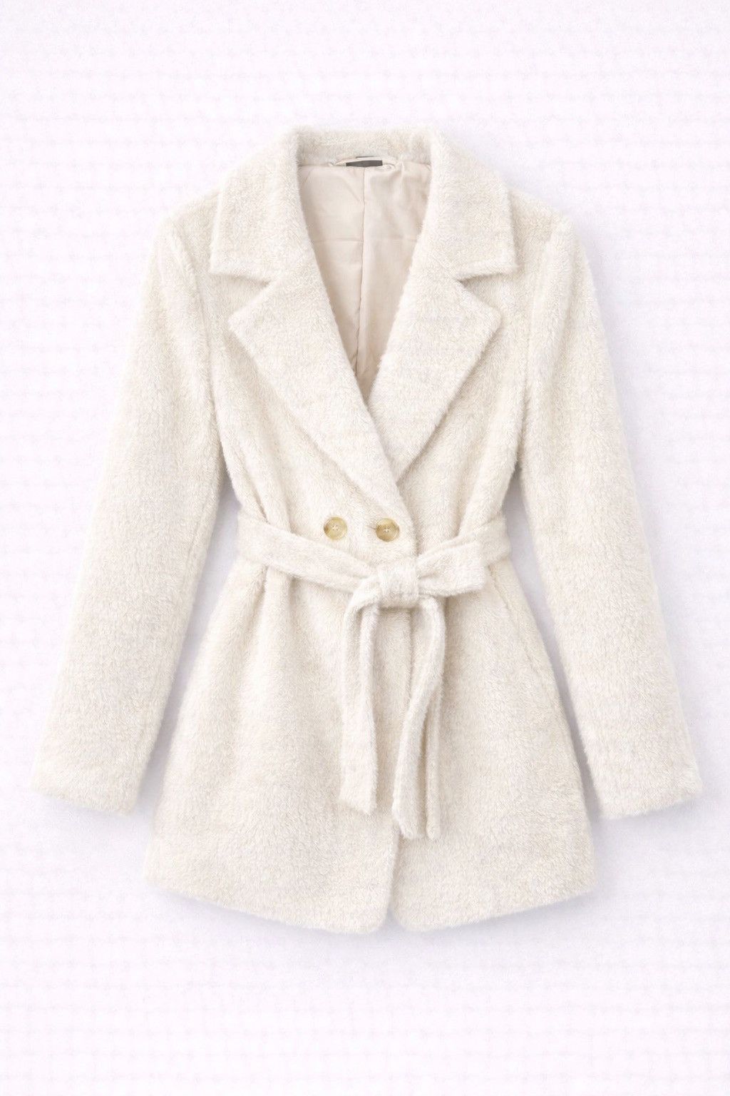 Other Luxe Belted Teddy Coat Ivory Faux Fur Double-Breasted Jacket Size ONE SIZE - 2 Thumbnail