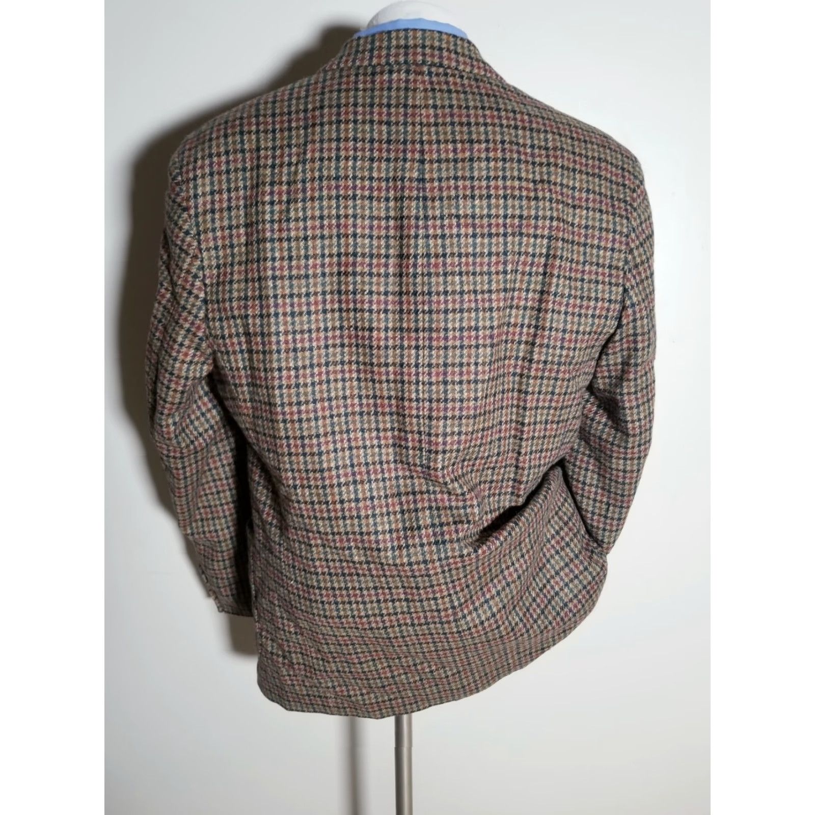 Vintage 44L Pink Orange Purple Green Jumbo Tooth Check Tweed Wool Coat Jacket Blazer Size 44R - 4 Thumbnail