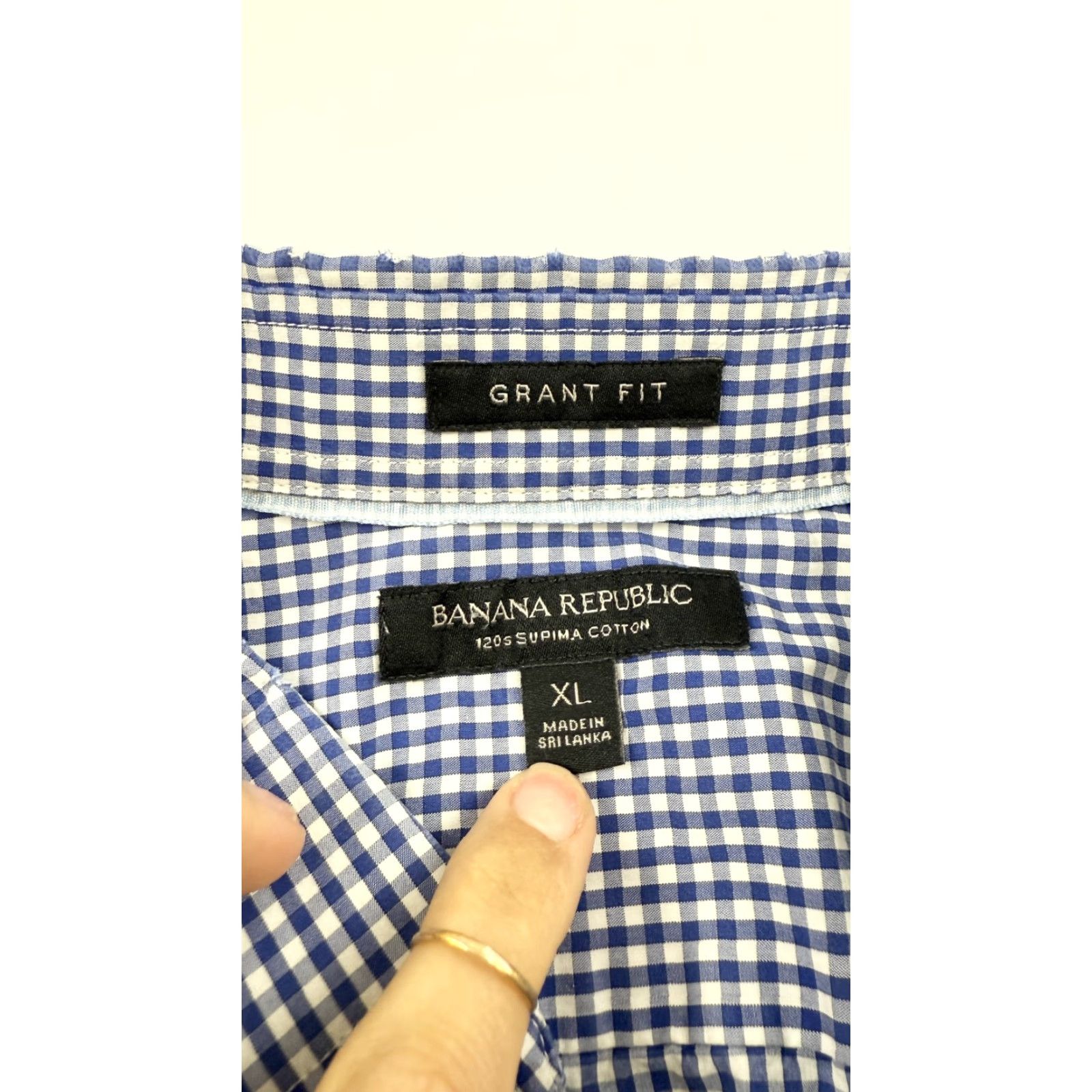 Banana Republic Banana Republic Shirt Mens XL Grant Fit Supima Button Up Gingham Dress Shirt Size 46R - 2 Thumbnail