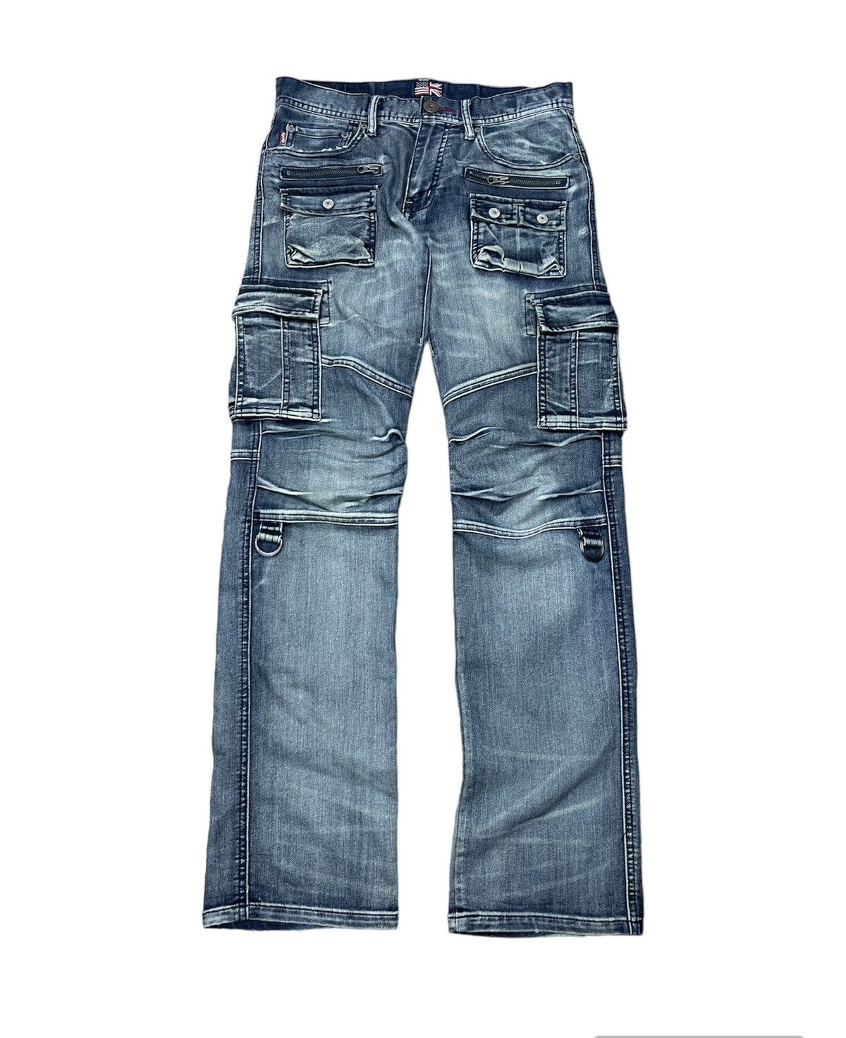 image of Archival Clothing x Vintage Lyric Tactical Multipocket Cargo Jeans Bush Pant in Blue (Size 30)