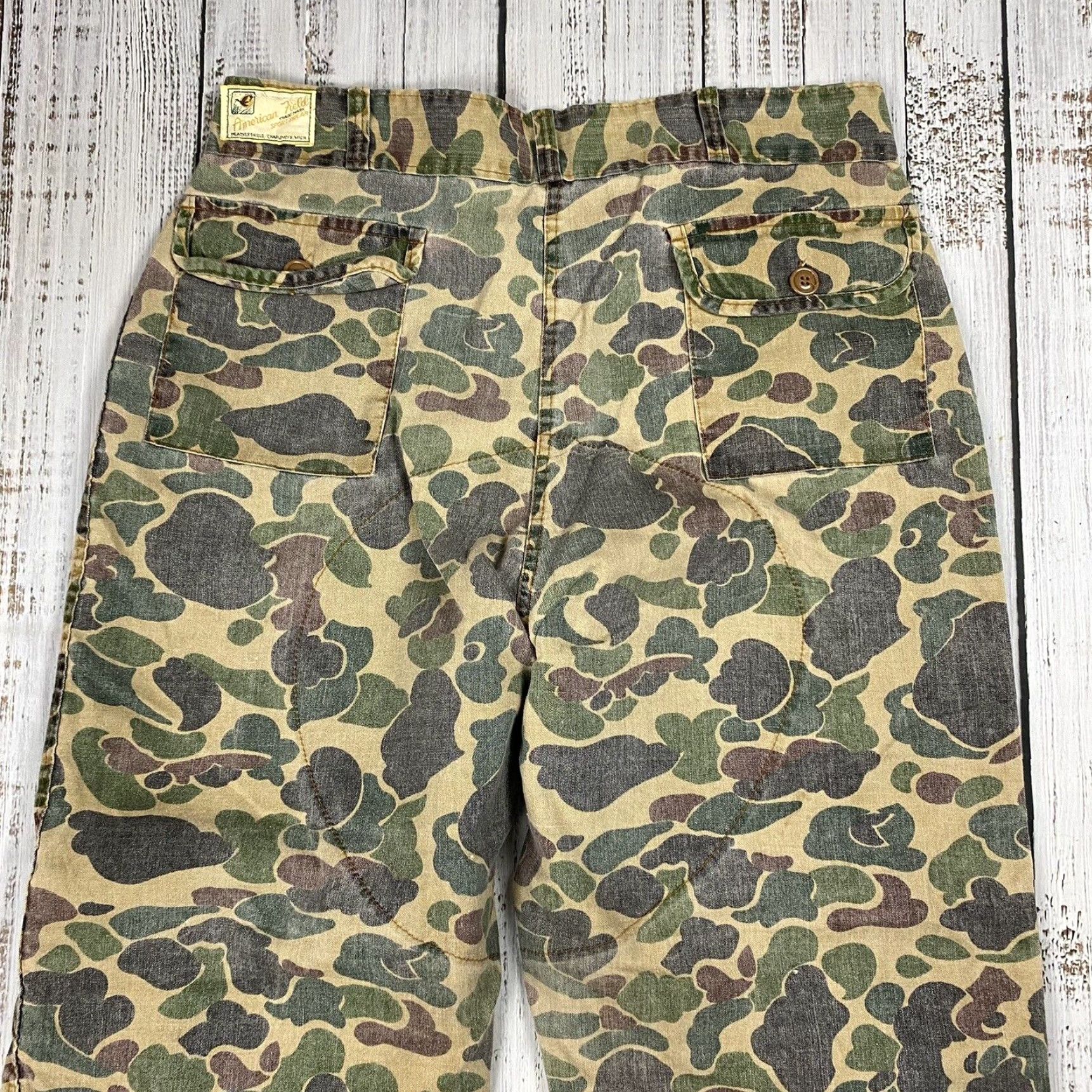 Doublet VINTAGE 1970s American Field Sportswear Duck Camo Double Knee Work Pants Brown Cotton Mens 40 outdoor, military style Size US 40 / EU 56 - 2 Thumbnail