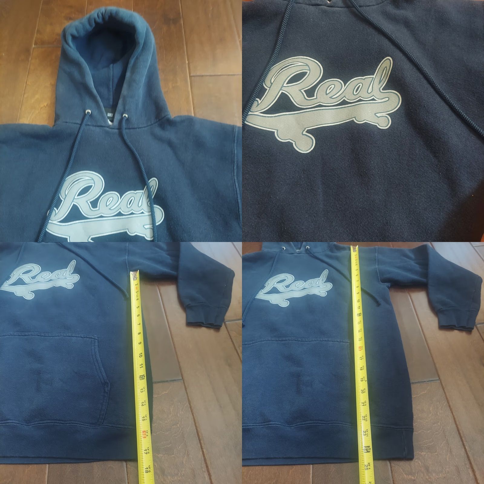 Vintage VINTAGE Real Skateboard Hoodie Navy Blue Drawstring Pocket Logo - Size S - Men - Regular - Winter Fall - Pullover Size US S / EU 44-46 / 1 - 8 Thumbnail