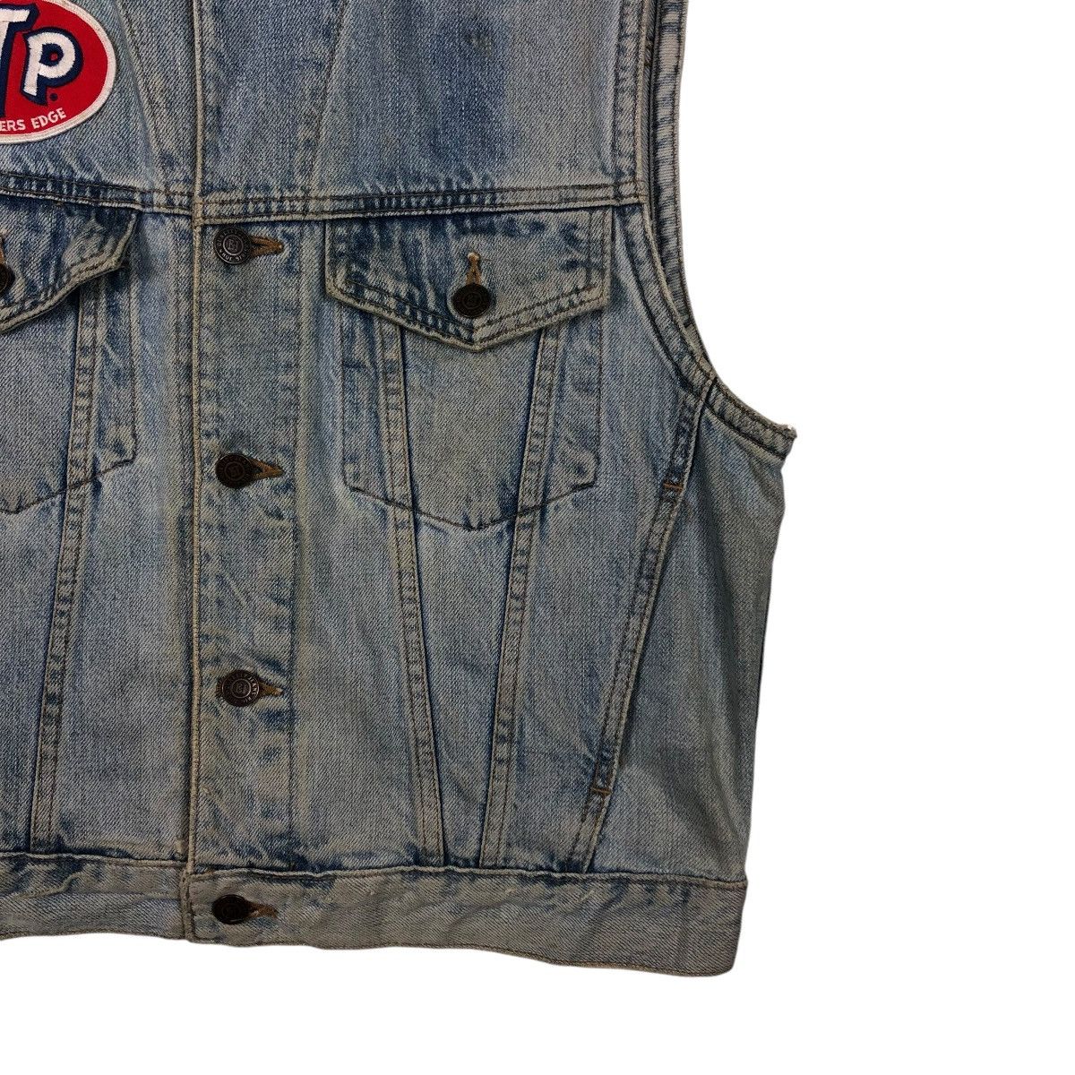 Japanese Brand 🔥DISTRESSED DENIM TANK TOP SLEEVELESS BIG JOHN USA PATCHES Size US M / EU 48-50 / 2 - 7 Thumbnail