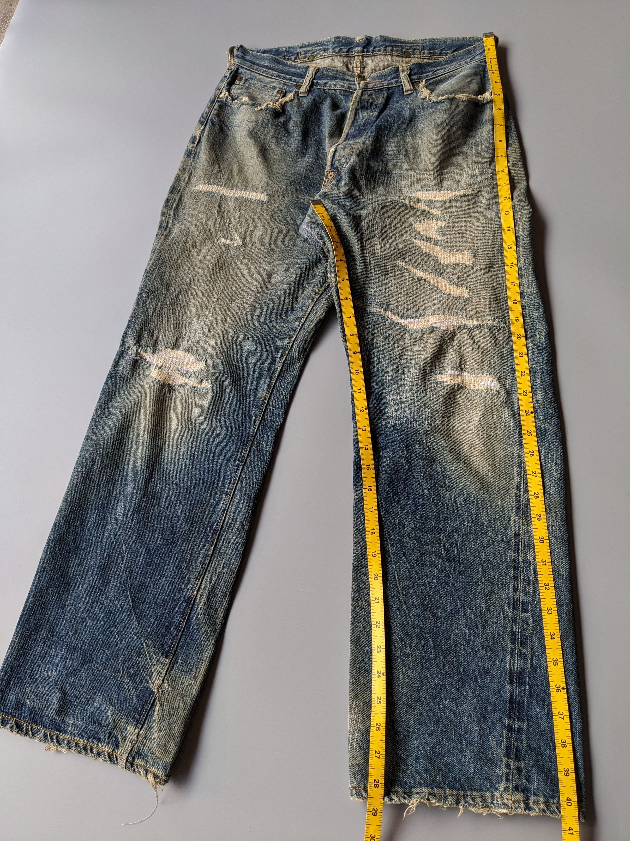 Denime Vintage DENIME distressed ripped selvedge jeans Size US 32 / EU 48 - 12 Thumbnail