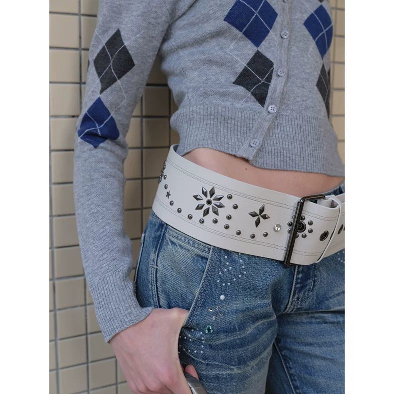 Designer Dark Vintage Belt Riveted Belts Menswear Accessories Size ONE SIZE - 5 Thumbnail