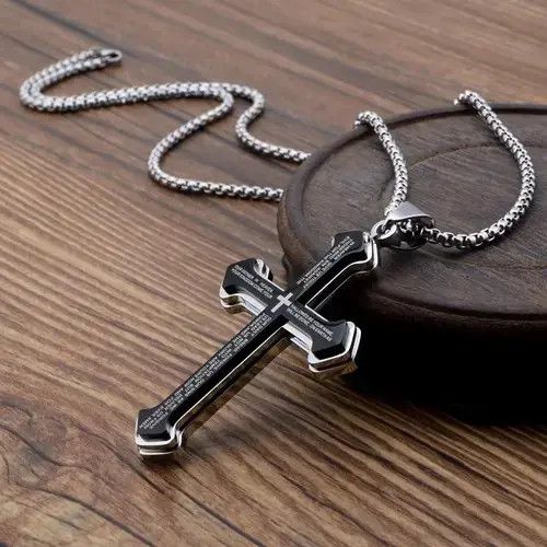 Jewelry Black Silver Cross God Pendant Necklace Star Jesus Christ Size ONE SIZE - 2 Thumbnail