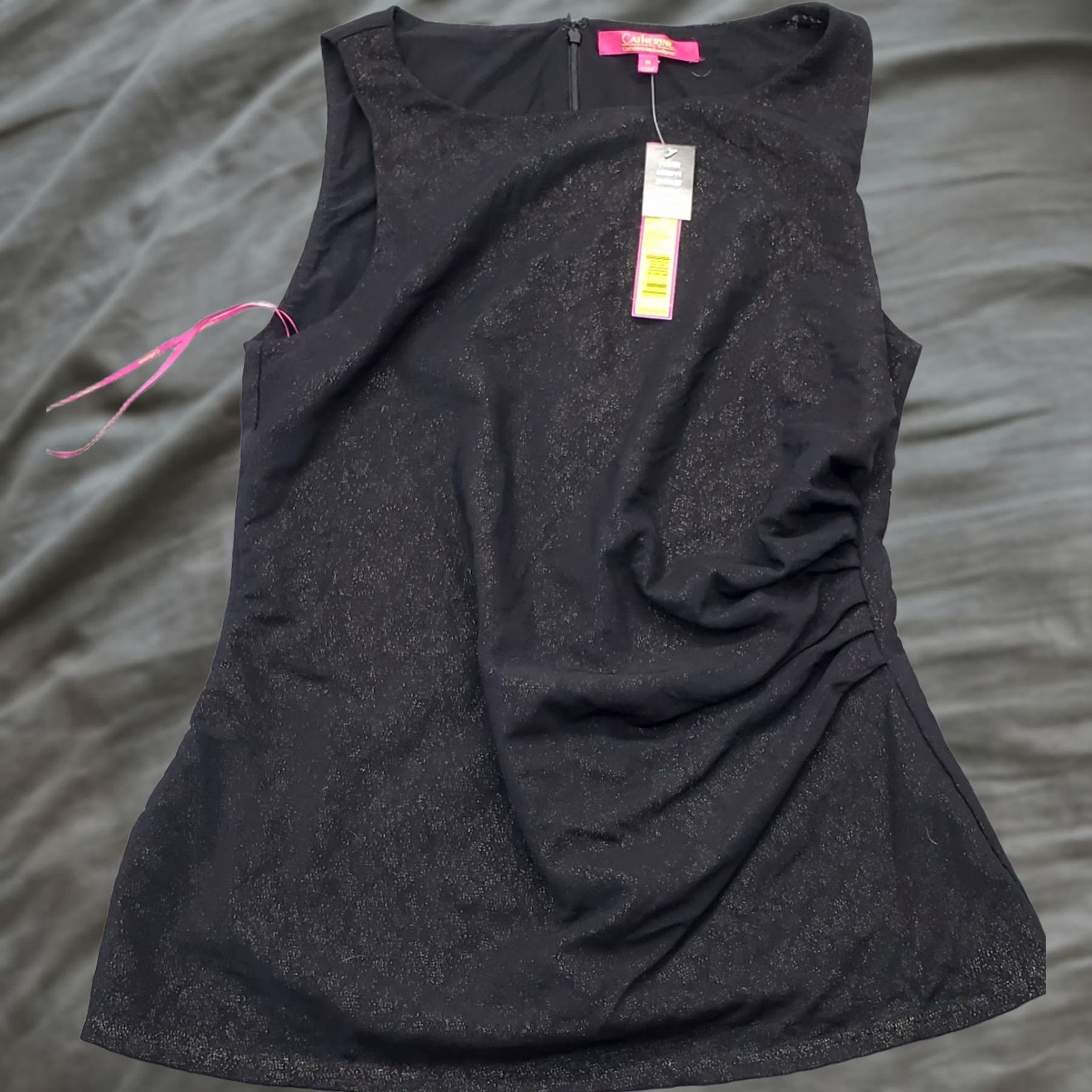 Vintage Catherine Malandrino Ruched Tank Womens M Black Gold Metallic Boat Neck Back Zip Size M / US 6-8 / IT 42-44 - 1 Thumbnail