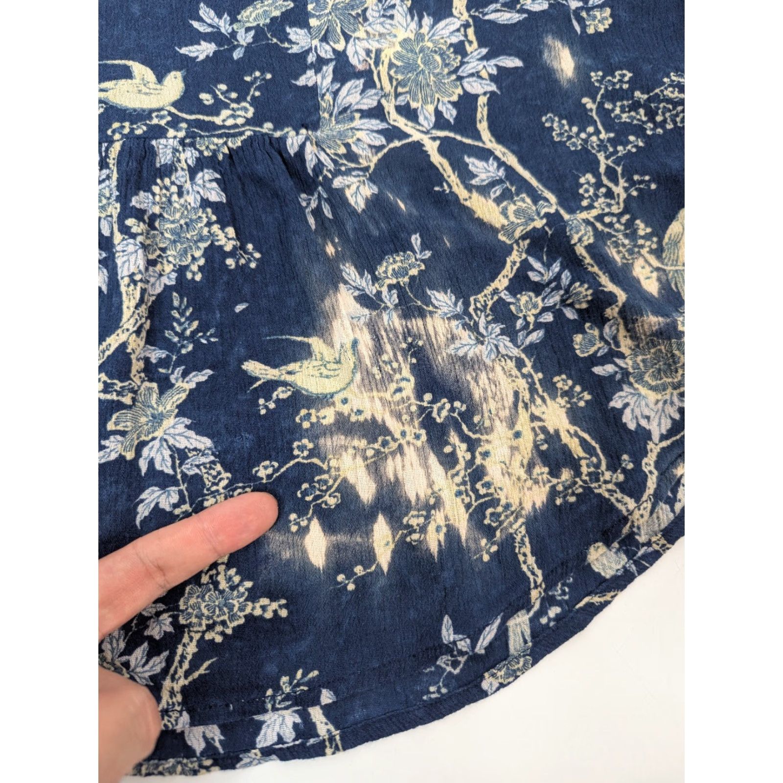 Vintage DENIM & SUPPLY Top Navy Floral Crochet Slit Sleeve Peasant Boho Blouse M Womens Size M / US 6-8 / IT 42-44 - 3 Thumbnail