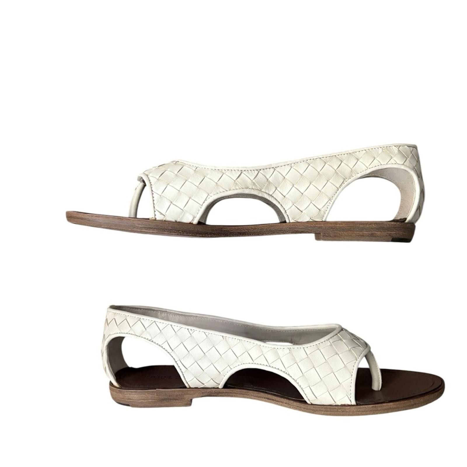 Bottega Veneta Bottega Veneta Napa Leather White Woven Sandals Size US 9.5 / IT 39.5 - 4 Thumbnail