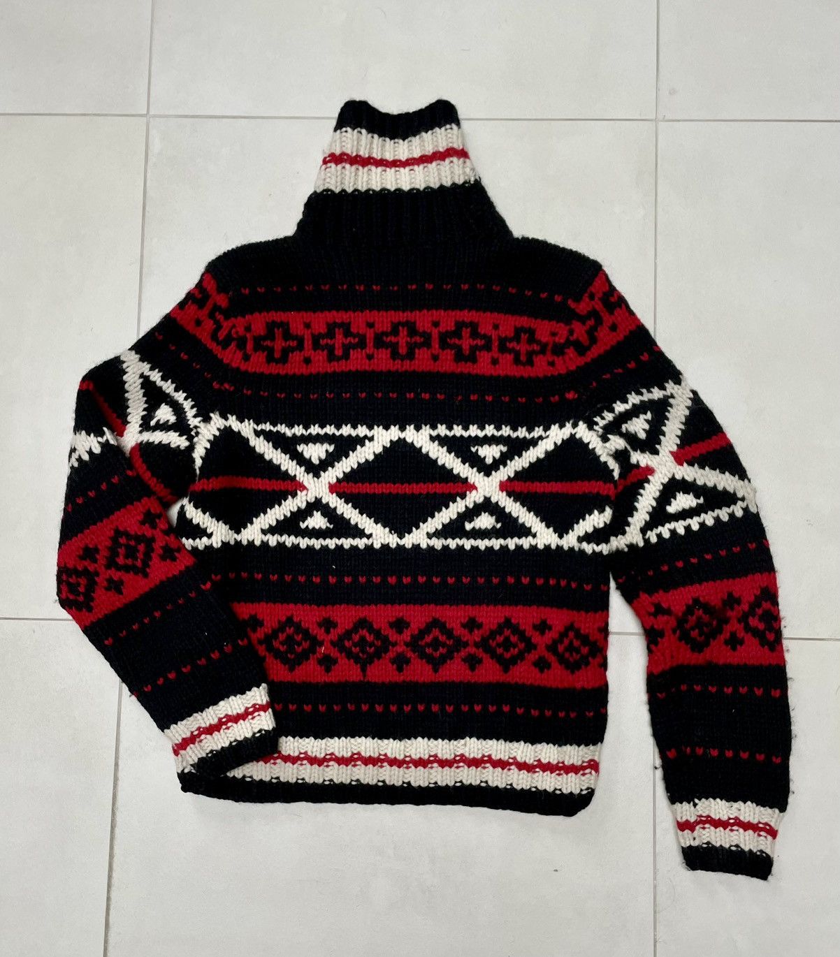 Polo Ralph Lauren × Ralph Lauren × Vintage Ralph Lauren Aztec Pattern Hand Knit Chunky Wool Sweater M Size US M / EU 48-50 / 2 - 6 Thumbnail