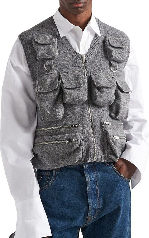 Prada o1bcso1str1025 Shetland Vest in Grey Size US L / EU 52-54 / 3 - 4 Thumbnail