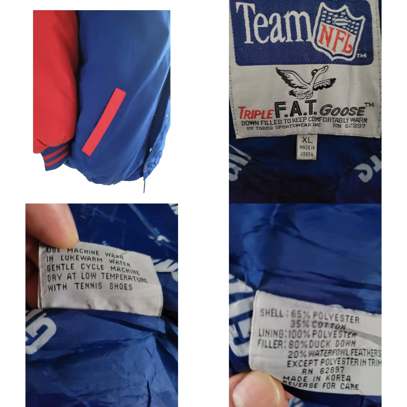 NFL NFL New York Giants XL Jacket - TRIPLE FAT Goose Duck Turbo Sport Parka Down Padded Red/Blue Jacket for Men XL Size US XL / EU 56 / 4 - 9 Thumbnail