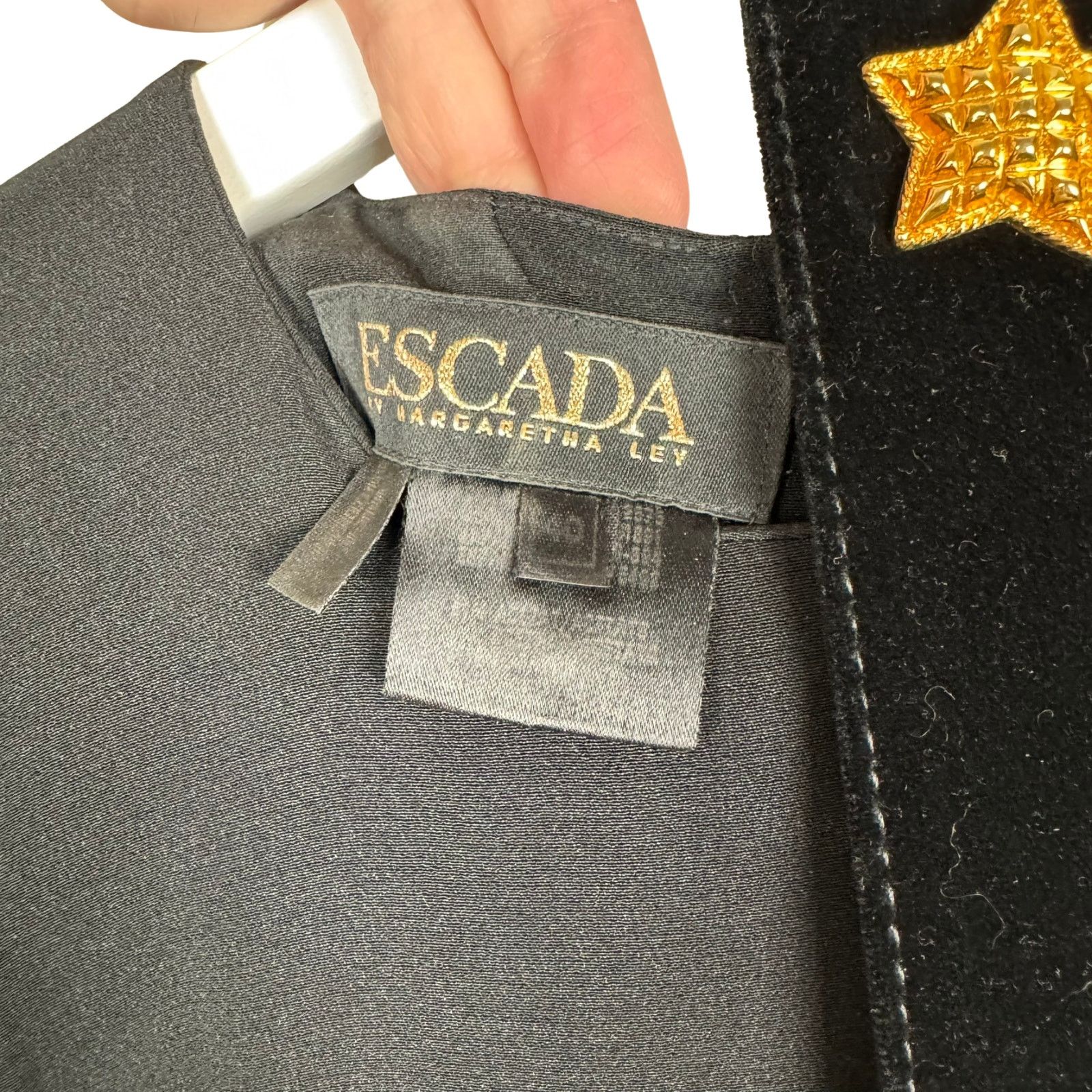 Escada Escada Vintage Black Gold Star Buttons Dress 1980s Size 40 Size M / US 6-8 / IT 42-44 - 5 Thumbnail