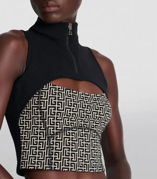 Balmain o1s1wg111225 Monogram Crop Top in Black Size S / US 4 / IT 40 - 6 Thumbnail