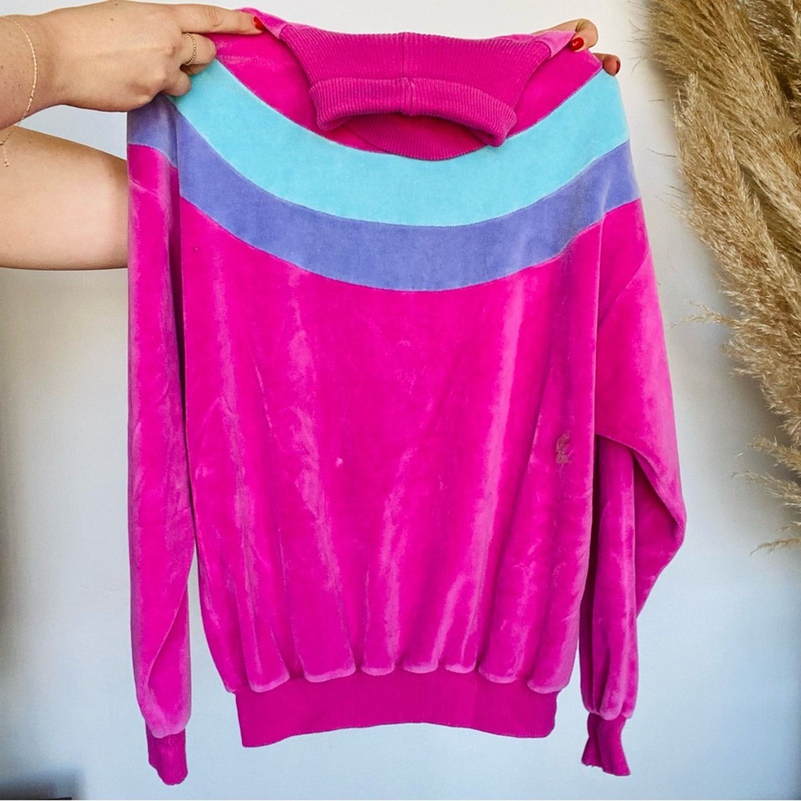 Vintage VINTAGE Fuchsia Stripe Velvet Turtleneck Pullover Sweater Size S / US 4 / IT 40 - 7 Thumbnail