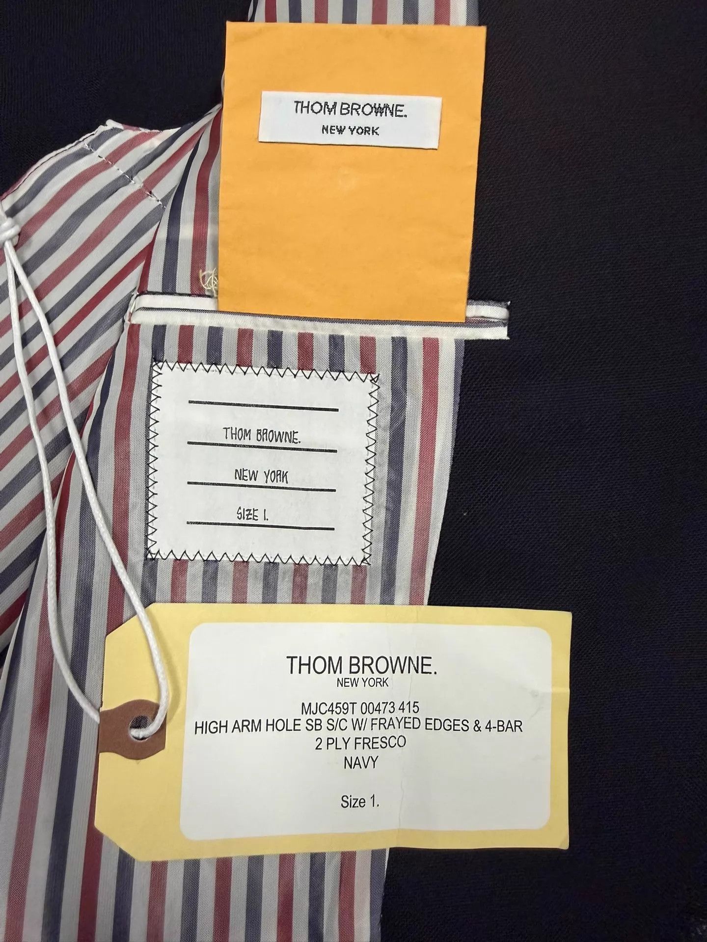Thom Browne Thom Browne Men's 4-Bar Fringe Distressed Navy Slim Blazer Size US S / EU 44-46 / 1 - 4 Thumbnail