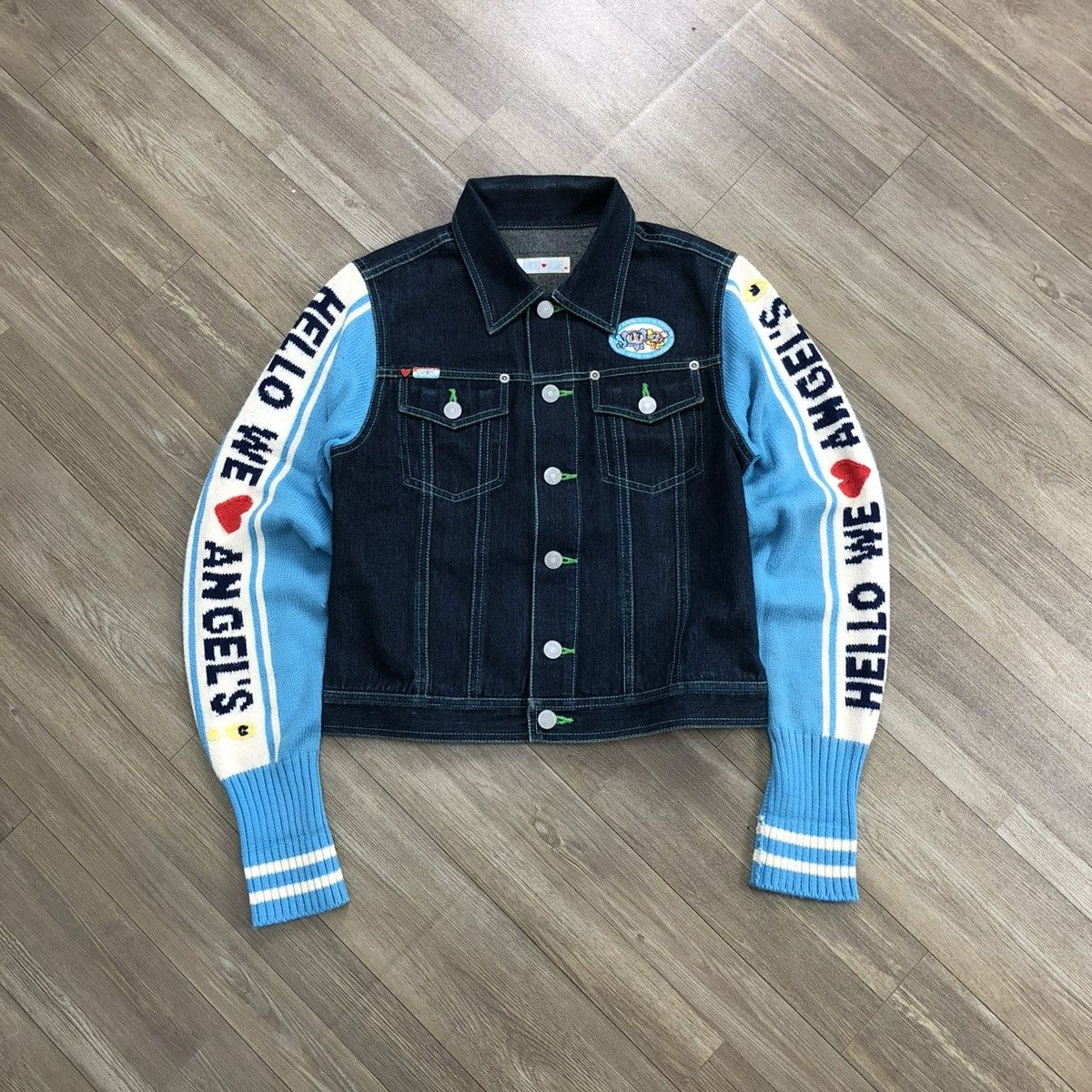 Angel Blue × Hysteric Glamour × Japanese Brand 2000s Angel Blue - Iconic Design Panda Knitted Denim Jacket Size US XXS / EU 40 - 23 Thumbnail