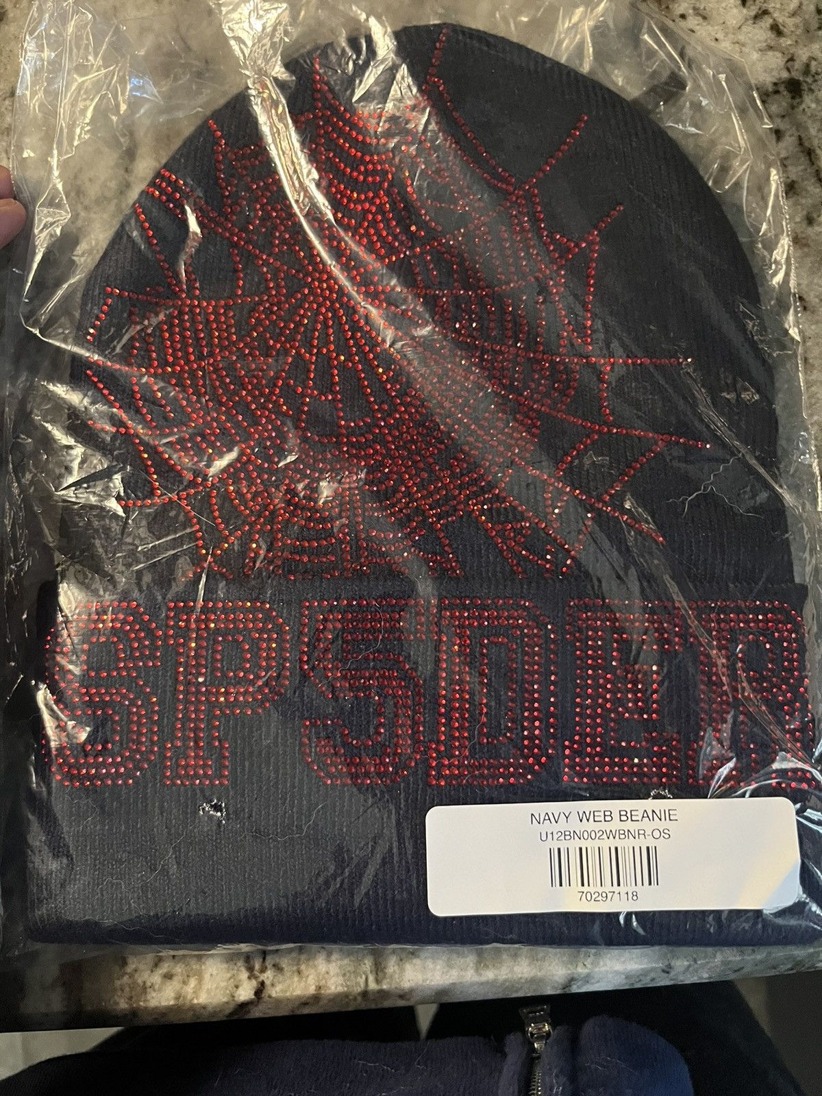 image of Spider Worldwide Sp5Der Rhinestone Beanie Unworn Navy/red, Men's