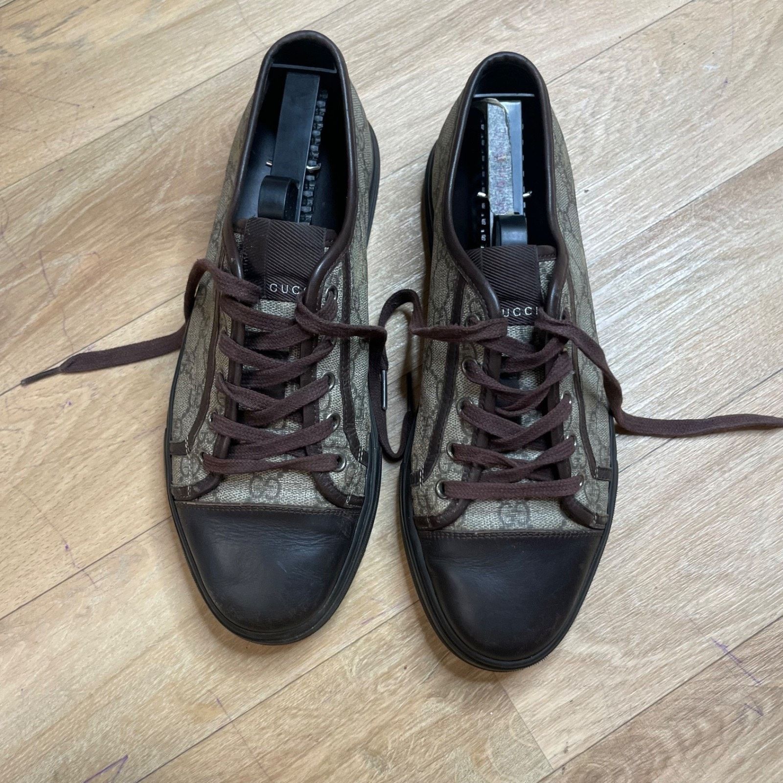Gucci GUCCI Sneakers BROWN Leather low Top GG Monogram Canvas Size US 8 / EU 41 - 6 Thumbnail